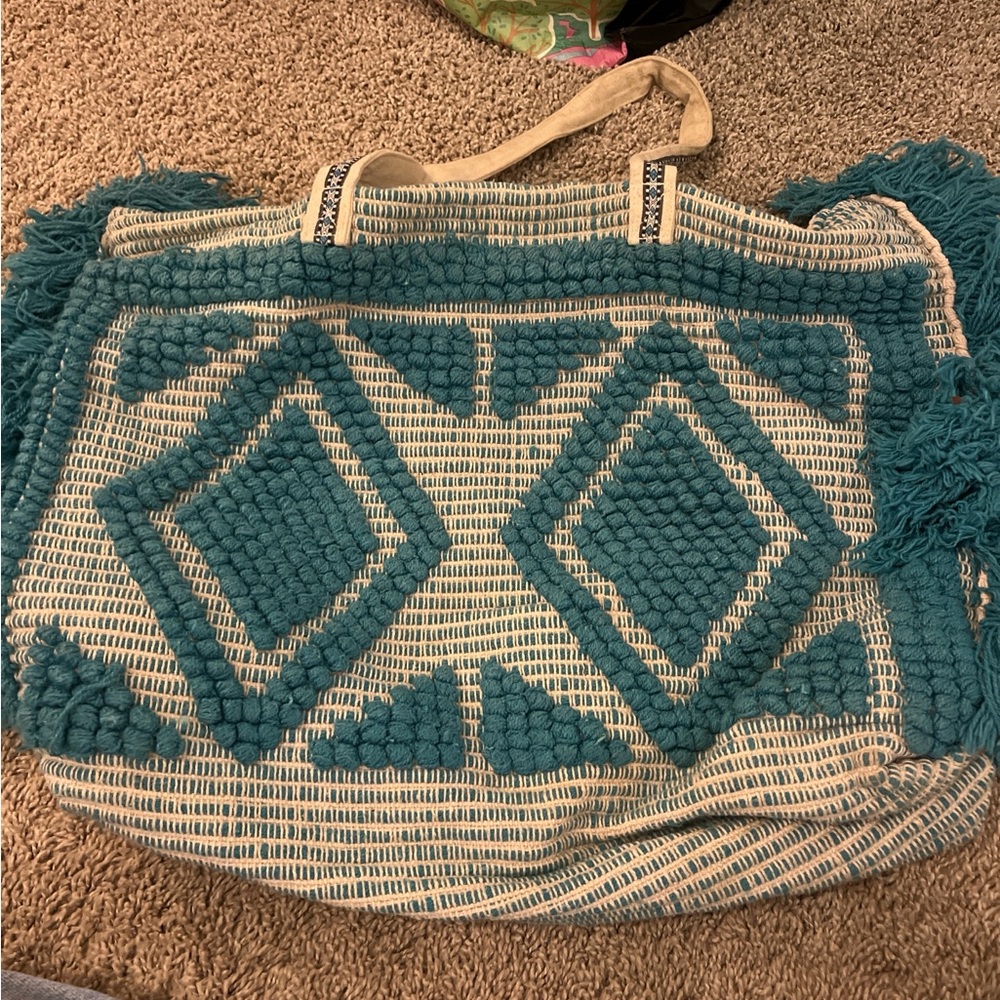 Elegant Teal and Cream Tote Bag